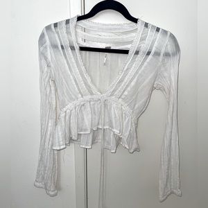 Free people white long sleeve front tie crop top